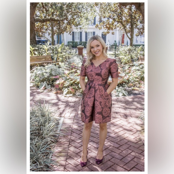 Gal Meets Glam Womens Ingrid Rust Rose Floral Jacquard Fit & Flare Mini Dress 4 - Picture 16 of 16